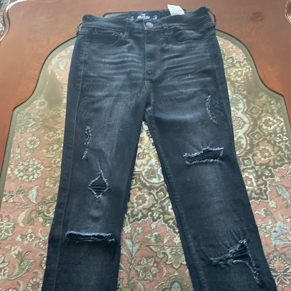 Distressed Hollister Skinny Mid Rise black Stretchable Jeans Leggings size 0